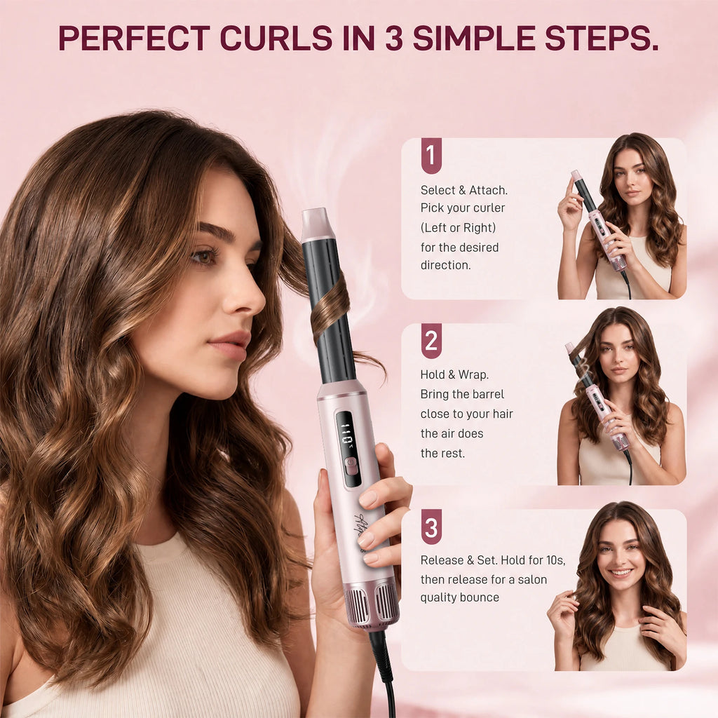 5-in-1 Hot Air Styler Hair Dryer Curling Iron Straightener Comb Volumizer Brush Negative Ionic Fast Drying Styling Tools