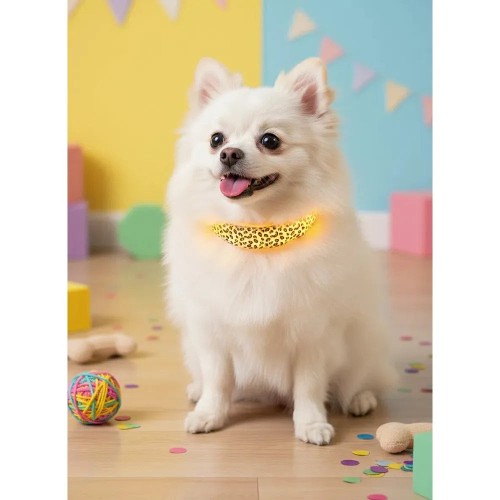 LED Dog Luminous Collar with Night Time Anti Slip Warning Leopard Print Four Flashing Modes Collar for Dog Necklace