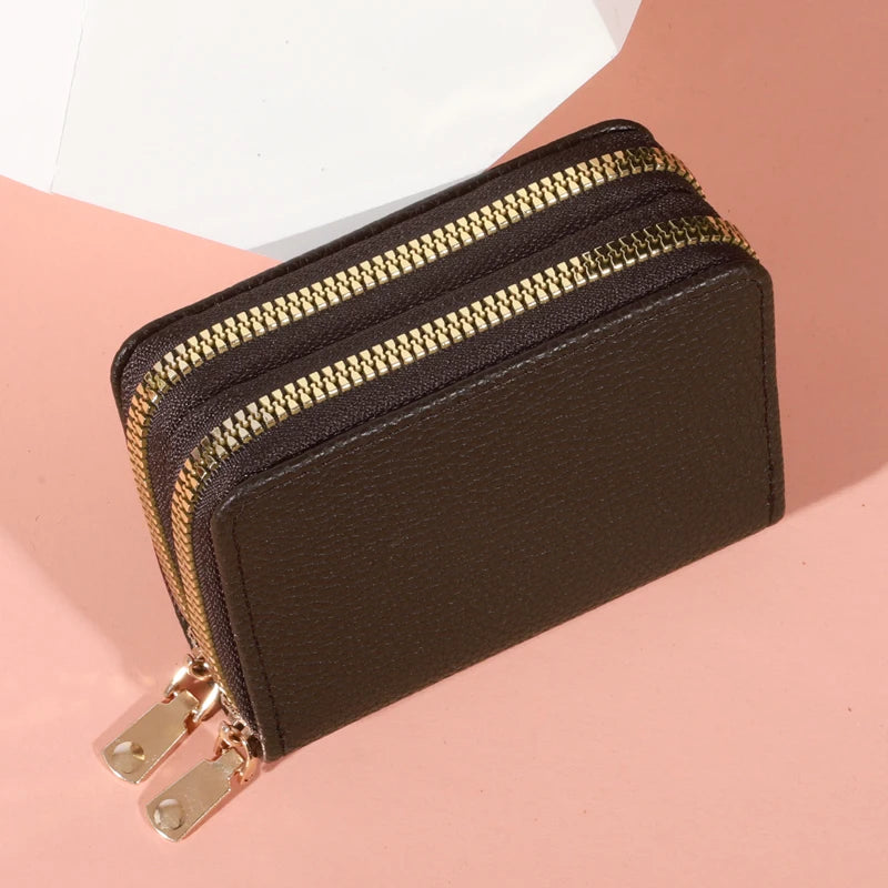 Women Zipper Short Style Purse LycheePattern Fashion Large Capacity Multi CaroSlot Coin Purse with Zipper