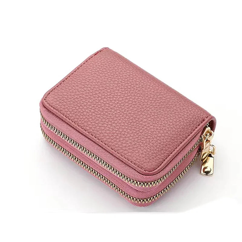 Women Zipper Short Style Purse LycheePattern Fashion Large Capacity Multi CaroSlot Coin Purse with Zipper