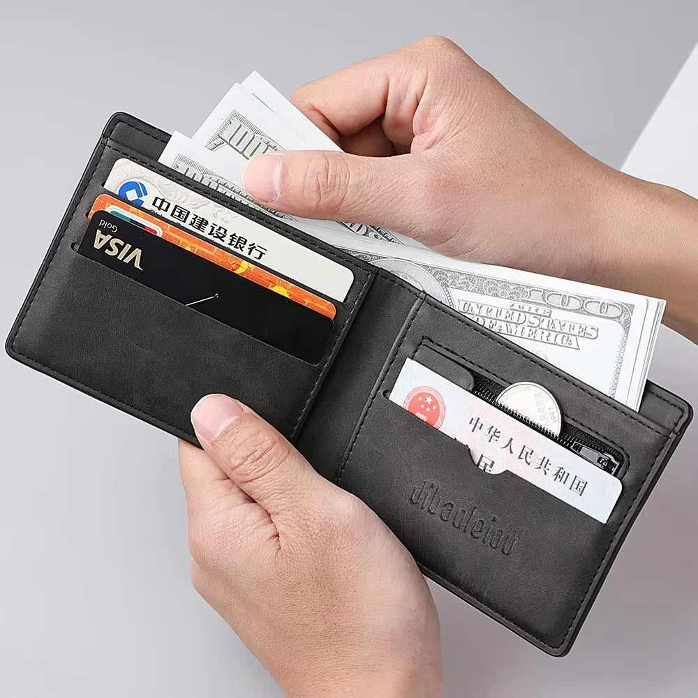 Fashionable Large-Capacity PU Leather Wallet for Men Folding Money Bag Lightweight Short Purse with Multi-Card Slots