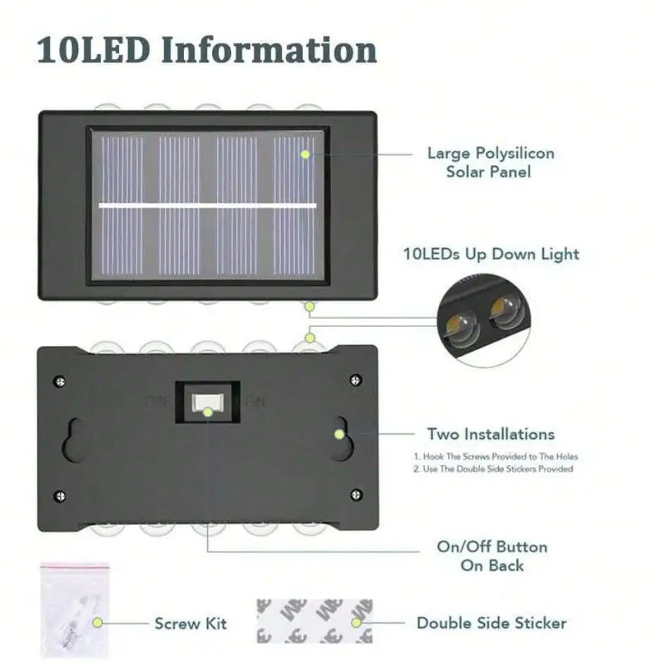 Solar Wall Lamp Yard Street Decor Light Outdoor Waterproof Up and Down Luminous Lighting Garden Landscape Lamp