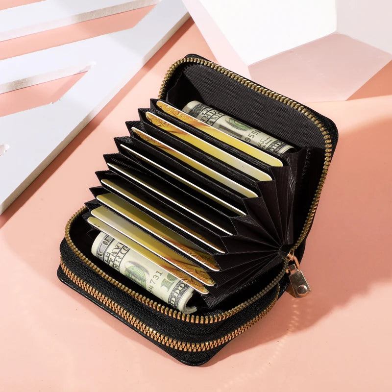 Women Zipper Short Style Purse LycheePattern Fashion Large Capacity Multi CaroSlot Coin Purse with Zipper