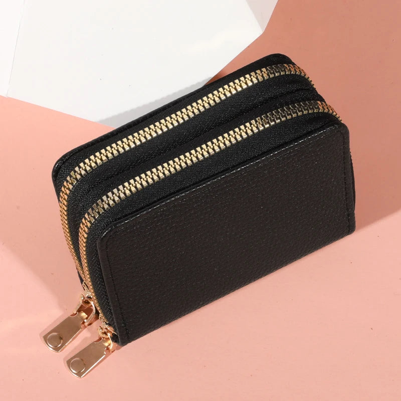 Women Zipper Short Style Purse LycheePattern Fashion Large Capacity Multi CaroSlot Coin Purse with Zipper