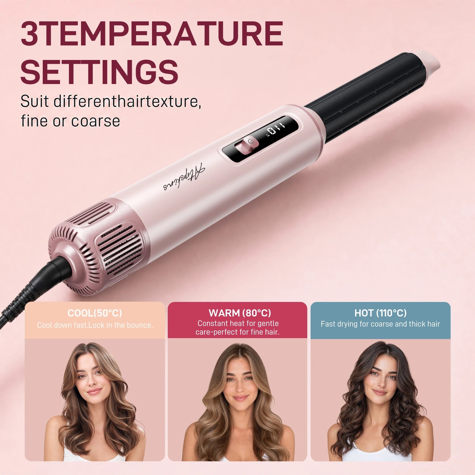 5-in-1 Hot Air Styler Hair Dryer Curling Iron Straightener Comb Volumizer Brush Negative Ionic Fast Drying Styling Tools