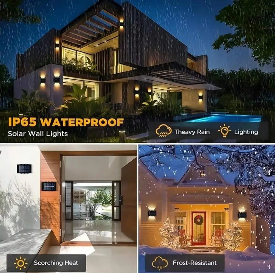 Solar Wall Lamp Yard Street Decor Light Outdoor Waterproof Up and Down Luminous Lighting Garden Landscape Lamp