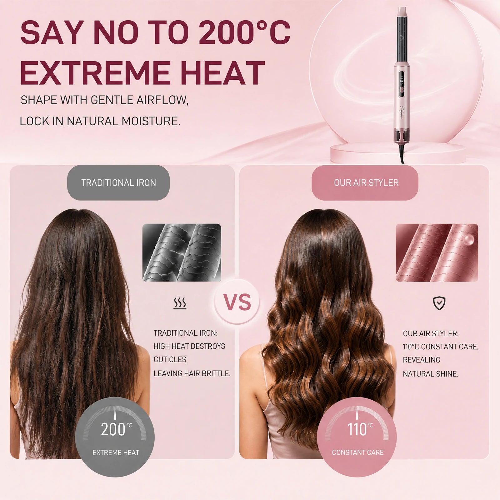5-in-1 Hot Air Styler Hair Dryer Curling Iron Straightener Comb Volumizer Brush Negative Ionic Fast Drying Styling Tools