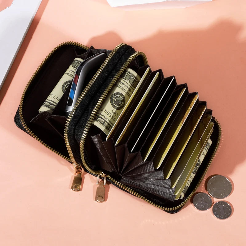 Women Zipper Short Style Purse LycheePattern Fashion Large Capacity Multi CaroSlot Coin Purse with Zipper