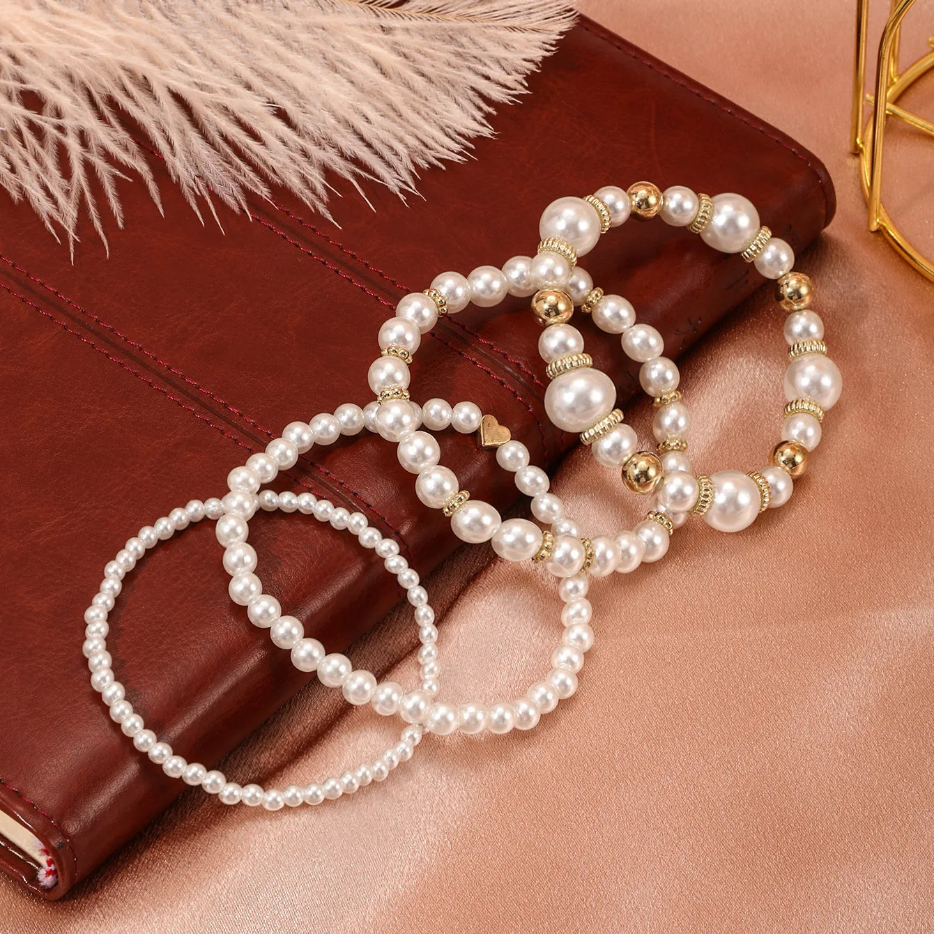 4-piece Suit New Ins Summer Love Pearl Bracelet Minority Female Bracelet Suit
