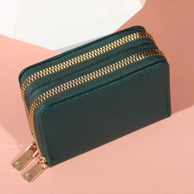 Women Zipper Short Style Purse LycheePattern Fashion Large Capacity Multi CaroSlot Coin Purse with Zipper