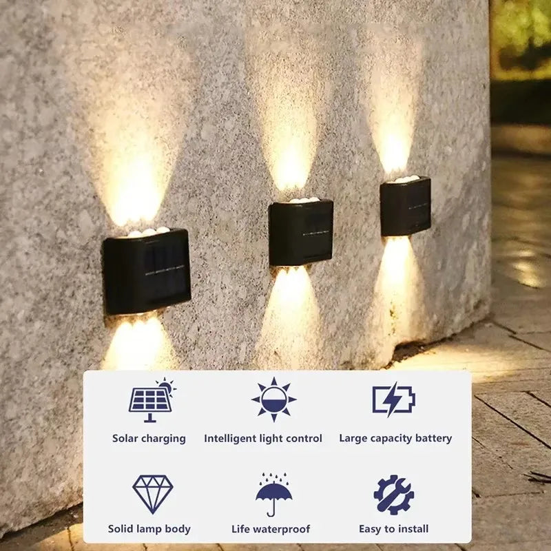 Solar Wall Lamp Yard Street Decor Light Outdoor Waterproof Up and Down Luminous Lighting Garden Landscape Lamp