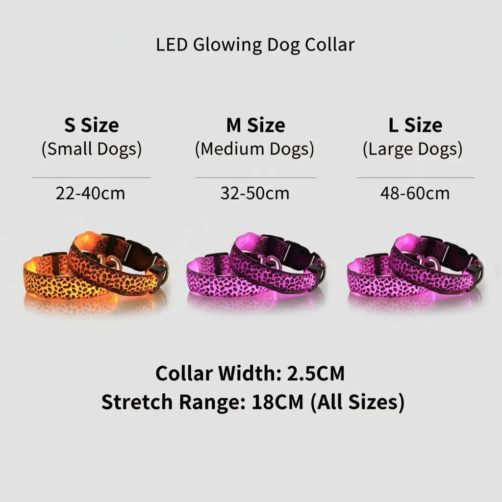 LED Dog Luminous Collar with Night Time Anti Slip Warning Leopard Print Four Flashing Modes Collar for Dog Necklace