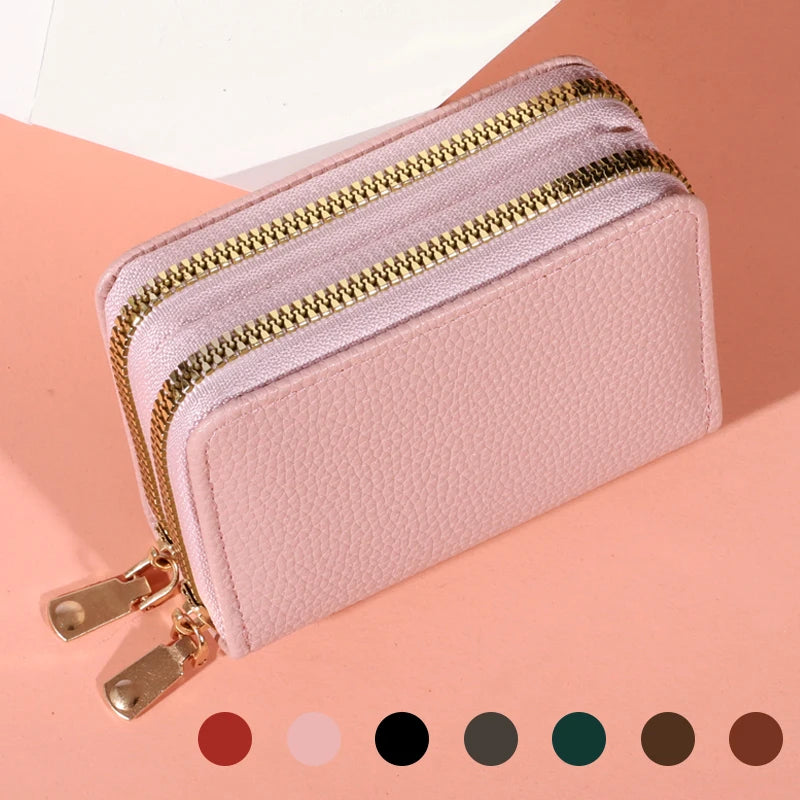 Women Zipper Short Style Purse LycheePattern Fashion Large Capacity Multi CaroSlot Coin Purse with Zipper